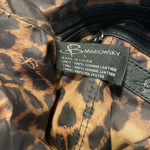 B. Makowsky Black White Silver‎ Large Leather Tote Hobo Handbag - Picture 9 of 9